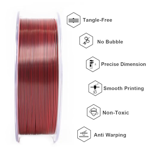 Geeetech Silk PLA Tri Color Filament 1.75mm 3D Printer Filament, Coextrusion Red Gold Black Tri-Colors Metal-Like Shiny Silk PLA Filament, 1kg (2.2lbs) 1 Spool, Dimensional Accuracy +/- 0.02 mm - color: 1kg Triple Color Red-gold-black