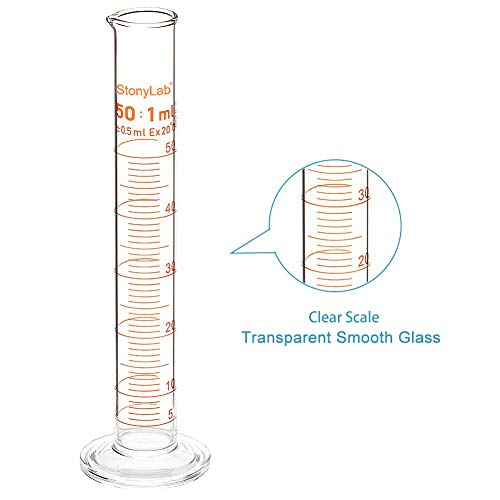 StonyLab 4-Pack Borosilicate Glass 50ml Heavy Wall Graduated Cylinder Measuring Cylinder, 50ml - size: 50 ml