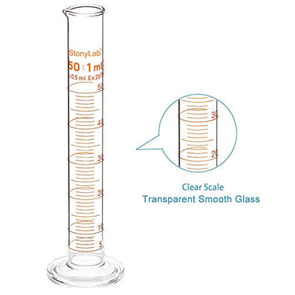 StonyLab 4-Pack Borosilicate Glass 50ml Heavy Wall Graduated Cylinder Measuring Cylinder, 50ml - size: 50 ml