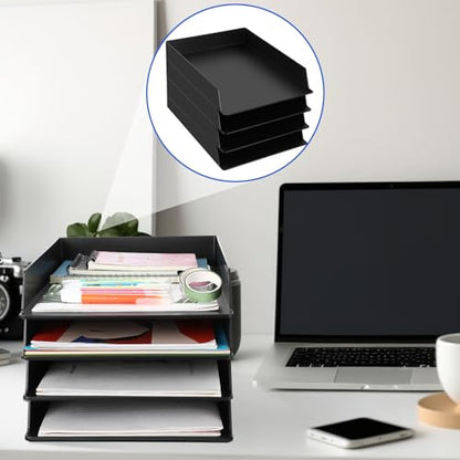 Wenqik Black Letter Trays Stackable, 6 Pcs Plastic Desk Organizer - color: Black