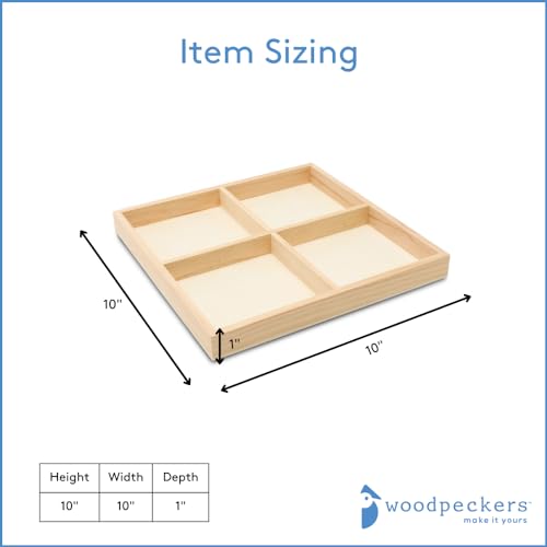 DIY Square Wooden Divided Serving Tray 10 x 10-inch, Pack of 5 4-Section Candy Tray for Vegetable & Fruit Party Platters, by Woodpeckers - size: 10" x 10" 4 Part