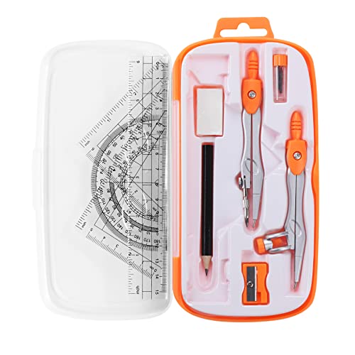 Unjoo Math Geometry Set 10 Pcs,Compass and Protractor for Students,Orange - color: Orange