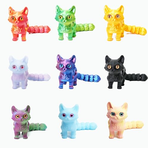9 Pcs 3D Printed Cat Collection with Moving Joints, 3D Printed Kitty Figurines Bulk, Kawaii Cat Miniature Desk Toys, Small Animal Toys for Easter Egg Fillers, Flexible Fidget Toys for Kids - color: 9pcs Cat