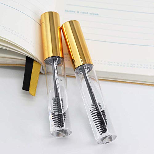 GTHER 10PCS 10ML Empty Mascara Tubes Bottles with Wand & Rubber Inserts & Funnels Set for Castor Oil/Eyelash Growth Oil, DIY Mascara Eyelash Cream Container with Cap, Gold - color: Gold
