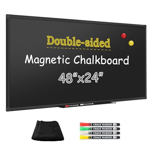 SELEAD Magnetic Chalkboard Double-Sided 48 x 24 Inch, Black Aluminum Frame - size: 48"W x 24"H (double-sided)