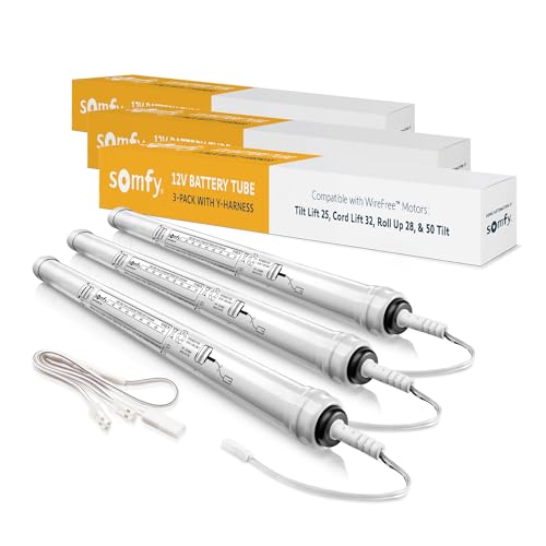 somfy 12V DC Reloadable Battery Tube 3-Pack with Y Harness - Power Multiple Blinds & Shades - #9018685, #9018625 - size: Pack of 3