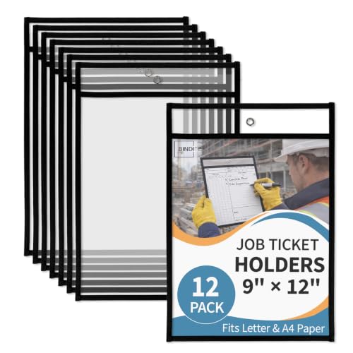 Binditek Job Ticket Holders, 12 Pack 12mil PET Dry Erase Pockets, 9x12 Inch - size: 12 Pack, style: Black