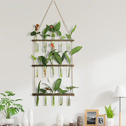 YIBOT Plant Propagation Stations with Wooden Stand 15 Glass Test Tubes Vase - color: Brown, size: 14"L x 14"W x 35"H