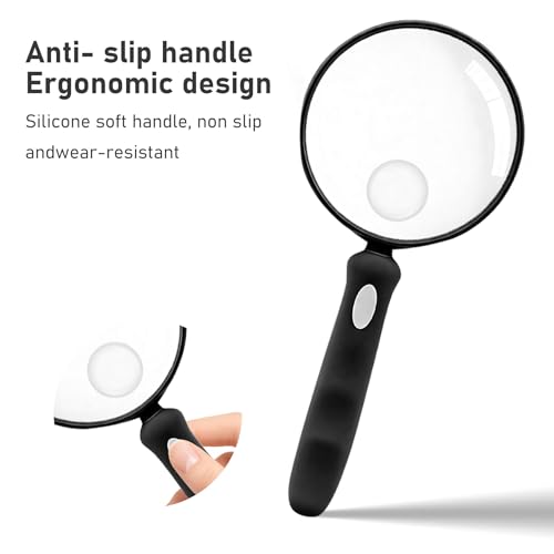 Lakei 10X Handheld Reading Magnifier Glass, Non-Slip Handle,90mm(Black) - color: Black, size: 90mm