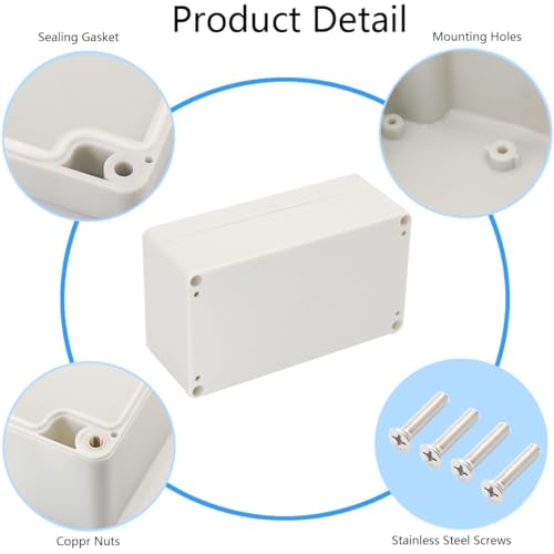 Project Box IP65 Waterproof Junction Box ABS Plastic Electrical Boxes DIY Electronic Project Case Power Enclosure White6.22x3.54x2.36 inch (158 x 90 x60 mm) - color: White, size: 6.22"x3.54"x2.36"
