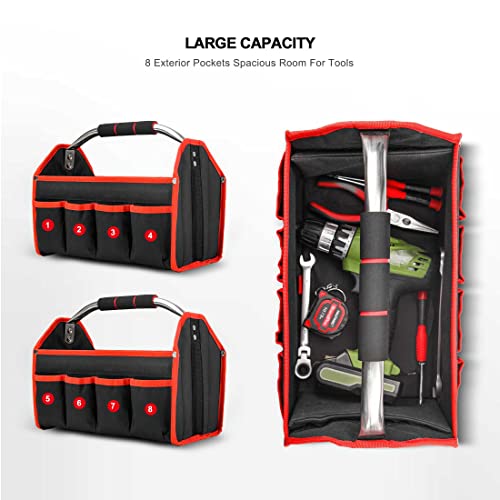 HAUTMEC 13 Inch Tool Bag, Foldable Open Top Tool Bag with Stiff Frame, Heavy-Duty Tool Tote with Padded Handle, Water-Resistant Base, Portable Tool Organizer for DIY & Jobsite Use – TB0001 - size: 13-Inch, style: Foldable