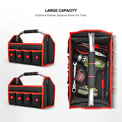 HAUTMEC 13 Inch Tool Bag, Foldable Open Top Tool Bag with Stiff Frame, Heavy-Duty Tool Tote with Padded Handle, Water-Resistant Base, Portable Tool Organizer for DIY & Jobsite Use – TB0001 - size: 13-Inch, style: Foldable