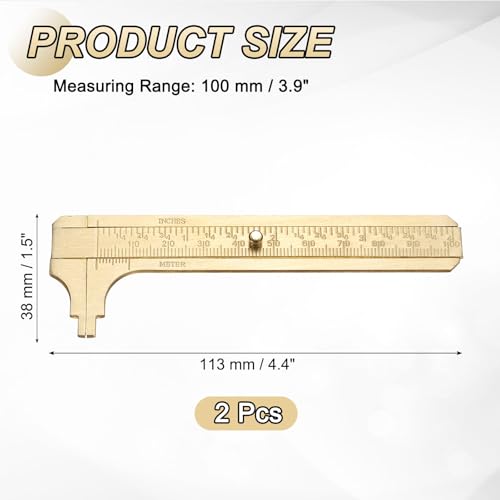 uxcell Pocket Caliper Ruler 100mm Brass Sliding Gauge Mini Caliper Precision Double Scale Metric Measurement Tool Drawing Measuring Ruler Gold 2 Pcs - size: 100mm