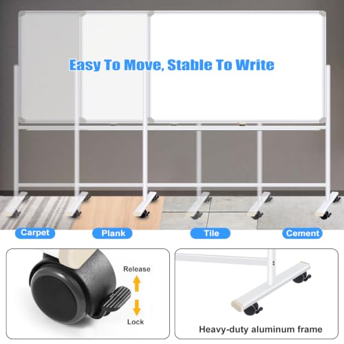 Mobile Whiteboard with Stand 60"x40" Double Sided Dry Erase Board on Wheels - style: Double-sided 60x40 Inches