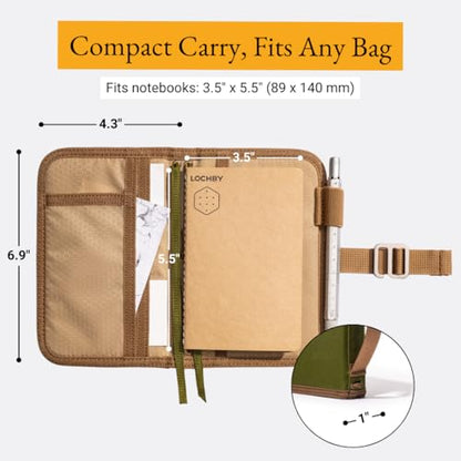 LOCHBY® Mini Field Journal | Water Resistant Waxed Canvas | Pen Loop | Included Tomoe River Notebook | Perfect for Travel, Art, Bullet Journal - color: Olive, size: Pocket-size Hook