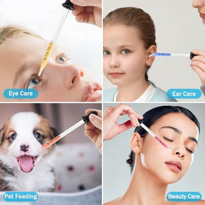 Eye Dropper 8 Pcs, 1mL Glass Liquids Pipette Dropper Tool with Measurement-Bent & Straight Tips, for Essential Oils Crafts Ear Lab Measuring Transferring Liquids Herain - size: Large Rubber Bulb-8pcs-Long Bent Straight