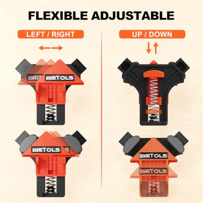 WETOLS 90 Degree Corner Clamp Set, 4 Pcs Adjustable Clamps for Woodworking