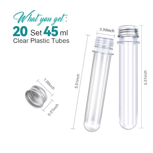 20PCS Test Tubes,45ml Clear Plastic Test Tubes with Screw Caps,25x140mm Tube for Scientific Experiments,Candy,Bath Salt - size: 20pcs*45ml(25x140mm)