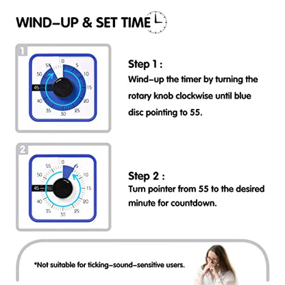 TWENTY5 SEVEN 7.5-Inch Visual Timer, Battery-Free 60-Minute Countdown Clock - color: Navy Blue