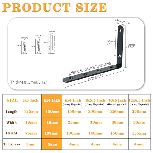 Alise Black Floating Shelf Brackets,L Bracket for Shelves,6x4 Inch,4 Pcs - color: Black, size: 6x4 Inch
