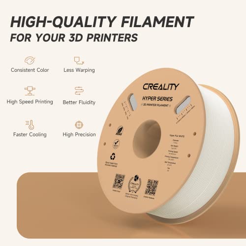 Official CREALITY Hyper PLA Filament 1.75mm, High Speed PLA 30-600mm/s 3D Printer Filament, Dimensional Accuracy +/-0.02mm, Fit Most FDM 3D Printers，1KG(2.2lbs) Spool White - color: White