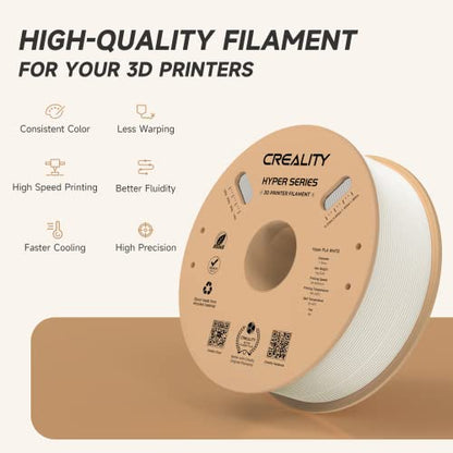 Official CREALITY Hyper PLA Filament 1.75mm, High Speed PLA 30-600mm/s 3D Printer Filament, Dimensional Accuracy +/-0.02mm, Fit Most FDM 3D Printers，1KG(2.2lbs) Spool White - color: White