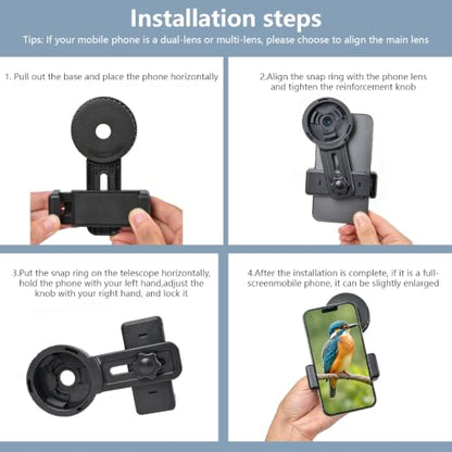Universal Phone Adapter for Telescope with Wireless Shutter, 360° Rotating Digiscoping Mount for Binoculars, Monoculars, Spotting Scopes & Microscopes, Fits iPhone, Samsung & Android Phones