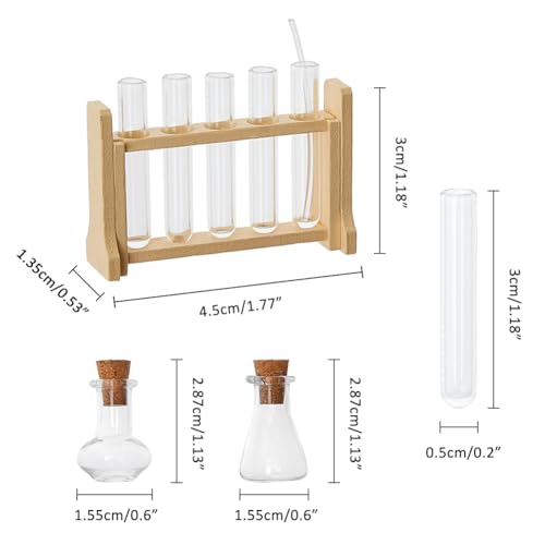 Mini Glass Test Tube Minihouse Science Sets Miniature Glass Tube Tiny Wood Test Tube Rack Micro Landscape Experiment Ornament for Adult Decor - color: Wood