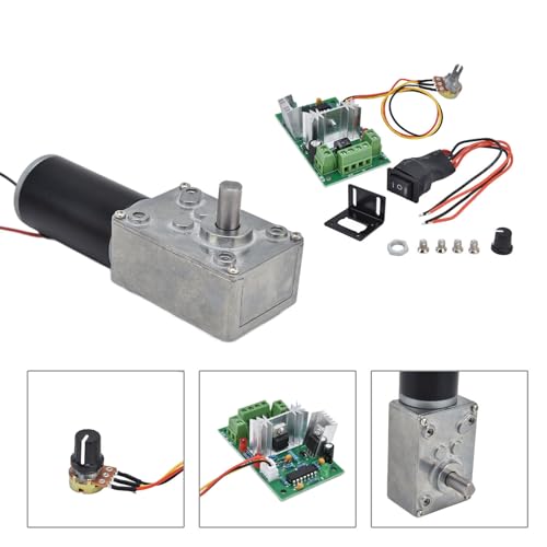 DC 12V Gear Motor with PWM Speed Controller Kit High Torque Geared Motor 20-400 RPM Adjustable 8mm D Shaft Low Noise Reduction Electric Motor for DIY Robot Car Automation (200RPM)