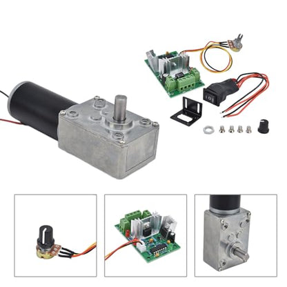 DC 12V Gear Motor with PWM Speed Controller Kit High Torque Geared Motor 20-400 RPM Adjustable 8mm D Shaft Low Noise Reduction Electric Motor for DIY Robot Car Automation (200RPM)