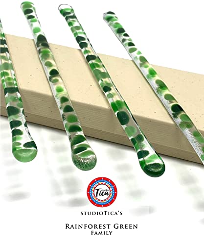 studioTica Handmade Glass Swizzle Sticks: Rainforest Green, Set of 5 - color: Rainforest Green