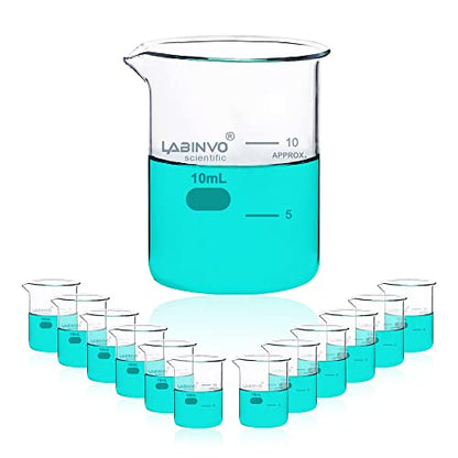 Low Form Graduated Glass Beaker, 12pcs of Vol.10ml, 3.3 Borosilicate Glass Beaker Set,IN-BKL10… - size: 12 PCS of 10 mL