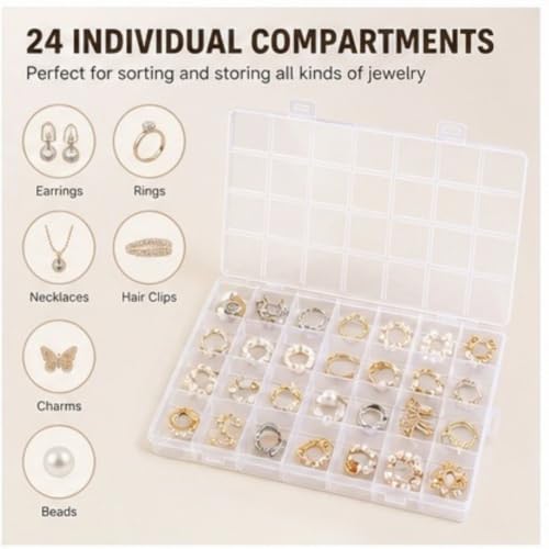 24Grid Clear Plastic Organizer Box Mini Bead Storage Craft Supply Container - color: White