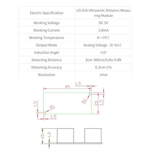 Ultrasonic Sensor, US-016 Analog Voltage Output High Exactness Ultrasonic Distance Rangefinder DC 5V 2cm-300cm
