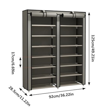 JIUYOTREE Double Row Shoe Rack Storage Organizer with Big Capacity,7-Tier Shoe Cabinet,Shelf,Closet with Nonwoven Fabric Cover for 28 Pairs of Shoes,Grey - color: Grey