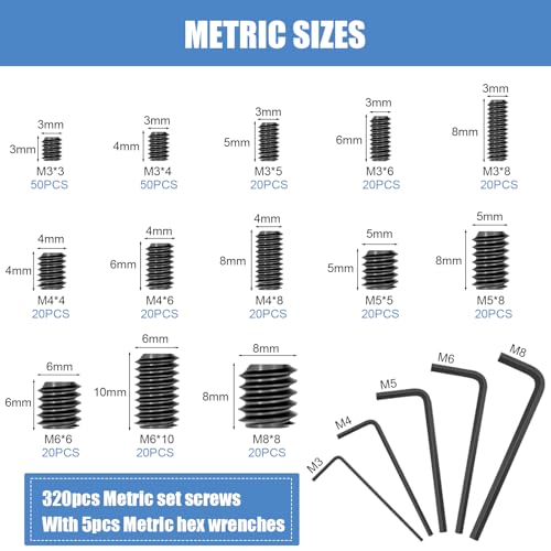 560PCS 25 Sizes Metric & SAE Set Screw Assortment Kit, 12.9 Alloy Steel - size: 560PCS