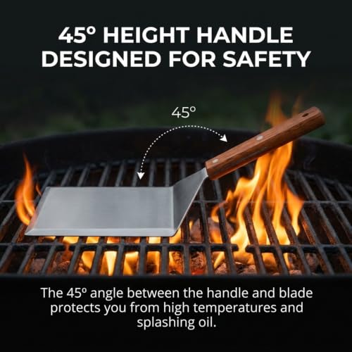 Extra Wide Spatula with Beveled Edges, Oversized Stainless-Steel Spatula with Wood Handle for Skillets, Griddles & Pancake Flipper for Burgers, Omelet, and Versatile for Culinary Task, 6 x 5-inches - size: 5" x 6"