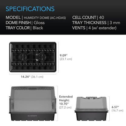 AC Infinity Humidity Dome 5x8, Heavy-Duty 3mm Seed Starter Propagation Kit - size: Dome Kit