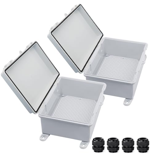 Waterproof Outdoor Electrical Box Junction Box Weatherproof IP67 ABS Plastic Enclosure Switch Router Project Box with Mounting Plate with Wall Bracket 2 Cable Glands Grey 8.7"x6.7"x4.3" 2PCS - color: Grey, size: 8.7" x 6.7" x 4.3" 2pcs