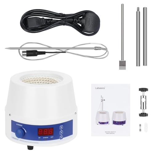 Labasics Electric Stirring Heating Mantle, Adjustable Temperature and Speed, with Digital Display, for Laboratory Solution Mixing, Refluxing, Distillation, 110 V 250 W, 500 ml