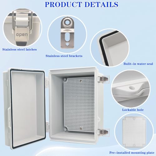 2Pcs Outdoor Waterproof Electrical Junction Box Weatherproof IP67 ABS Plastic Enclosure Switch Router Project Box Electronics DIY Enclosure With Mounting Plate Wall Bracket Grey 8.6x6.7x4.3in - color: Grey, size: 8.66" x 6.69" x 4.33" 2PCS