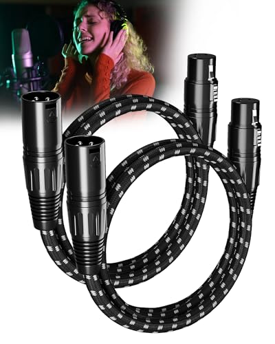 XLR Cable 3FT 2 Pack, Male to Female Braided Shielded Mic Cable - color: Black-White, size: 3 Feet