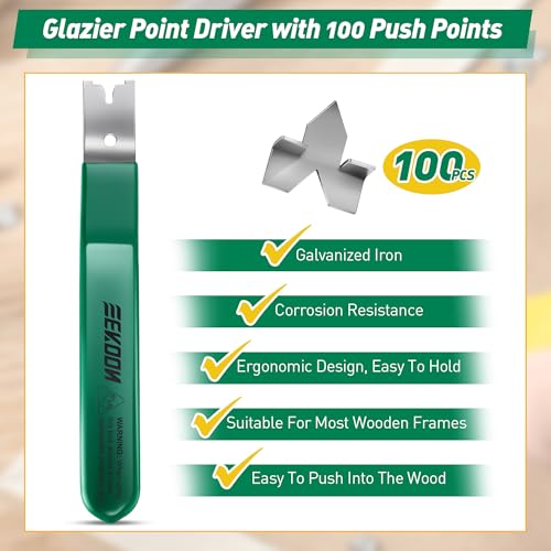 Feekoon Glazier Point Driver with 100 Push Points, Green - color: Green