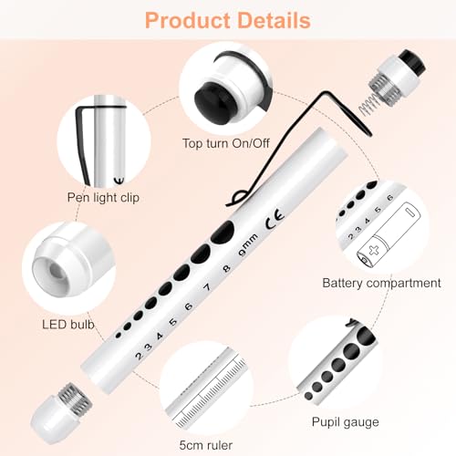 RISEMART Pen Lights for Nurses, 2Pack Reusable Medical Pen Light with Pupil Gauge and Ruler, White Light LED Penlight for Nurse Student Doctors EMT (Gold/White) - color: Gold and White
