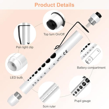 RISEMART Pen Lights for Nurses, 2Pack Reusable Medical Pen Light with Pupil Gauge and Ruler, White Light LED Penlight for Nurse Student Doctors EMT (Gold/White) - color: Gold and White
