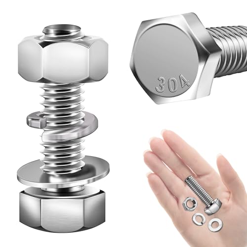 Mywish (8 Sets) 3/8-16x1-1/4 Hex Head Assorted Screws Nuts and Bolts with Flat & Lock Washers, 304 Stainless Steel 18-8, Fully Threaded, 3/8 Bolt Metric Bolt Assortment - size: 3/8-16 x 1-1/4 (8 set)