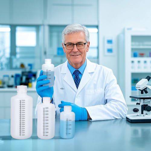 8oz/250ml Narrow Mouth Plastic Bottles with Caps, HDPE Laboratory Grade Graduated Liquid Containers for Reagent Sample Medicine Water Storage (Translucent, 4 Pcs) - size: 8 Ounces
