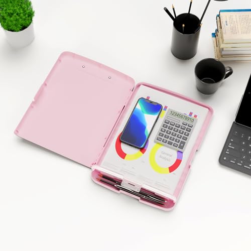 Hongri Clipboard with Storage with Pencil Case, 8.5 x 11 Storage Clip Board - color: Pink