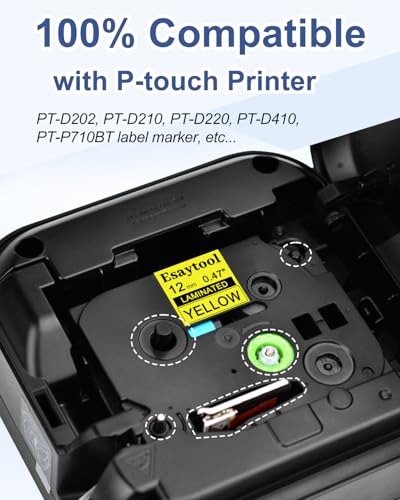 5 Pack Compatible with P-Touch TZe-631 AZE-631 TZ-631 Black on Yellow 12mm 0.47'' Laminated Label Tape Replacement for Ptouch PT-H100 PT-D200 D210 D400 PT-P700 PT-1000 PT-2030 Label Maker - color: Black on Yellow, size: 12mm