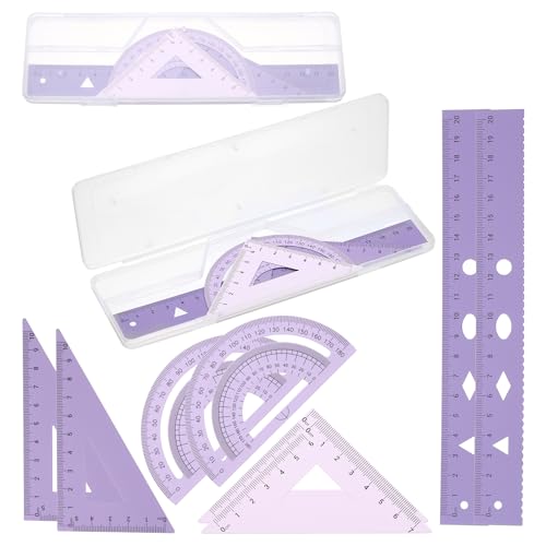 PATIKIL Geometry Set 2Pcs 8" Aluminum Ruler & 4 Triangles, Metal Protractor - color: Gradient Purple, size: 8 Inch